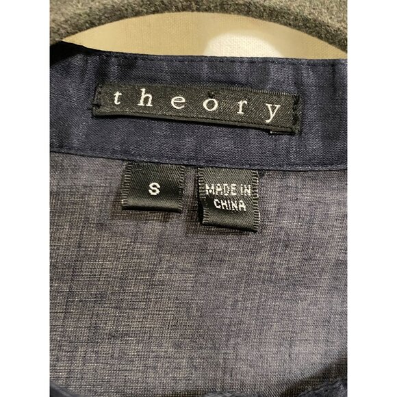 Theory Lexus Cinz Navy Blue Women's Semi Sheer Pintuck Keyhole Blouse Size S - Picture 2 of 7